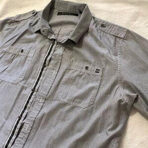 SEAN JEAN XXL GREY & BLACK BUTTON UP SHORT SLEEVE MENS SHIRT